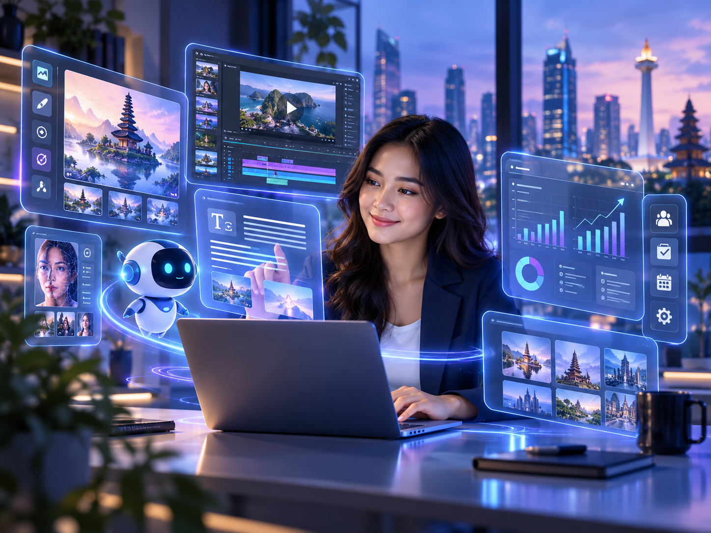Pengembangan video promosi, editing, dan konten sosial media berbasis AI.